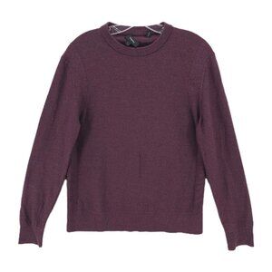 THEORY Women's Sweater Pullover Purple Marled Merino Wool Stretch LARGE